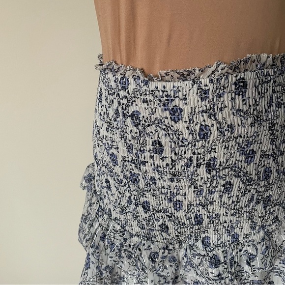 Saylor Edan Woodblock Floral Print Ruffled Smocked Mini Skirt EUC Size Small - Picture 7 of 11